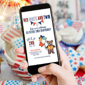 Invitation Rouge, blanc et deux fête d'anniversaire