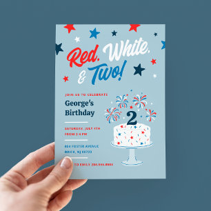 Invitation Rouge blanc et deux fête d'anniversaire