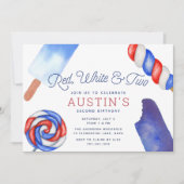 Invitation Rouge, blanc et deux | Fête du deuxième anniversai (Devant)