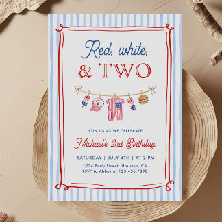 Invitation Rouge Blanc et Deux Garçon 4 juillet 2ème Annivers