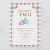 Invitation Rouge Blanc et Deux Gingham 2e Anniversaire (Devant)
