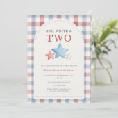 Invitation Rouge Blanc et Deux Gingham 2e Anniversaire (Debout devant)