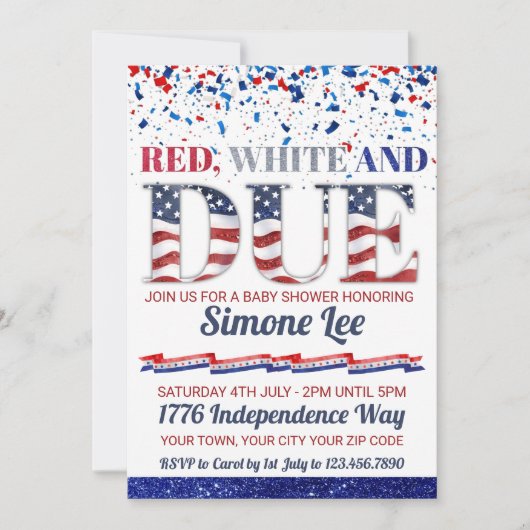 Invitation Rouge Blanc Et Dû Juillet 4 Baby shower (Devant)