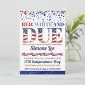 Invitation Rouge Blanc Et Dû Juillet 4 Baby shower (Debout devant)