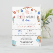 Invitation Rouge Blanc Et Dû Juillet Quatrième 4E Baby shower (Debout devant)