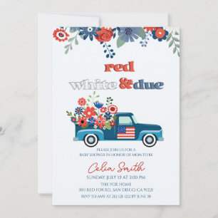 Invitation Rouge, blanc et floral à venir Baby Shower camion
