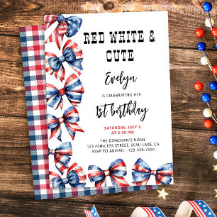 Invitation Rouge Blanc et Nœuds Mignons Anniversaire Enfants