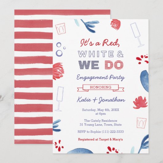 Invitation Rouge Blanc Et Nous Faisons Fête de douche de fia (Devant / Derrière)