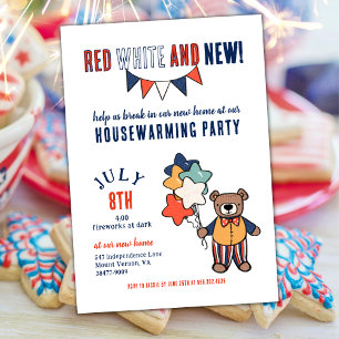 Invitation Rouge, Blanc et Nouveau    Fête de crémaillère d'é