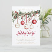 Invitation Rouge Blanc Festif Ornements Baubles Fête (Debout devant)