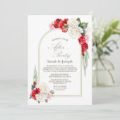 Invitation Rouge Blanc Floral Arc Mariage après la fête (Debout devant)