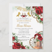 Invitation Rouge Blanc Floral Charro Charra Chevaux Quinceañe (Devant)
