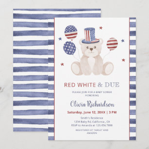Invitation Rouge Blanc & Futur Ours en Peluche Patriotique Ba