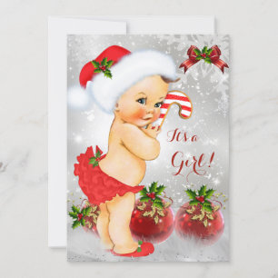 Invitation Rouge Blanc Neige Vert Noël Fille Baby Shower