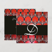 INVITATION ROUGE BLANC NOIR ŒILLETS DAMASSÉS MONOGRAMME (Devant / Derrière)