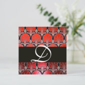 INVITATION ROUGE BLANC NOIR ŒILLETS DAMASSÉS MONOGRAMME (Debout devant)
