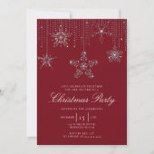 Invitation Rouge blanc Parties scintillant gouttes Snowflakes (Devant)