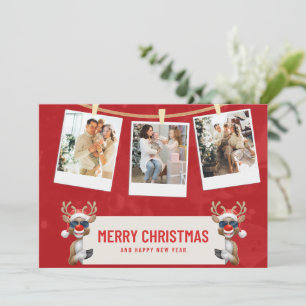 Invitation Rouge, Blanc Personnalisé Joyeux Noël Photo Collag