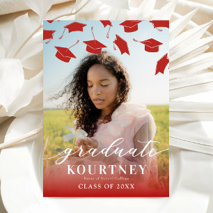 Invitation Rouge Blanc Photo Élégant de Remise de Diplôme