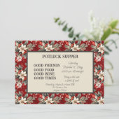 Invitation Rouge Blanc Poinsettia Noël POT LUCK Cène (Debout devant)