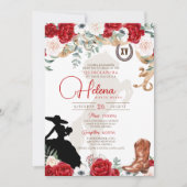 Invitation Rouge blanc Quinceanera Rose rustique Fancy Charro (Devant)