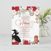 Invitation Rouge blanc Quinceanera Rose rustique Fancy Charro (Debout devant)