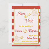 Invitation Rouge-blanc rayé avec bordure dorée Enregistrer la (Devant)