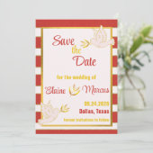 Invitation Rouge-blanc rayé avec bordure dorée Enregistrer la (Debout devant)