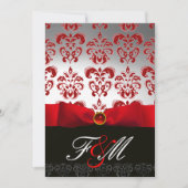 Invitation ROUGE BLANC RIBBON & BLACK DAMASK MONOGRAM Ruby (Devant)