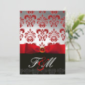 Invitation ROUGE BLANC RIBBON & BLACK DAMASK MONOGRAM Ruby (Debout devant)