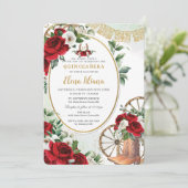 Invitation Rouge Blanc Roses Charro Bottes Sweet 16 Quinceañe (Debout devant)