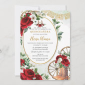 Invitation Rouge Blanc Roses Charro Bottes Sweet 16 Quinceañe (Devant)