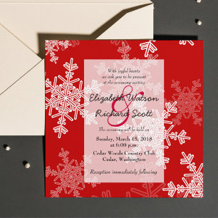 Invitation Rouge blanc Snowflakes minimaliste Mariage de Noël