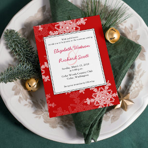 Invitation Rouge blanc Snowflakes minimaliste Mariage de Noël