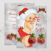 Invitation Rouge Blanc Vert Baby shower de Noël Fille Blonde (Devant / Derrière)