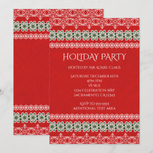 Invitation Rouge Blanc & Vert Dentelle Élégant Fête de Fêtes