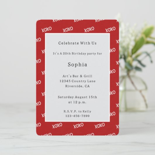 Invitation Rouge Blanc XOXO Anniversaire   (Debout devant)
