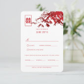 Invitation Rouge & Blanc Zen Bambou Feuille Mariage chinois R (Debout devant)