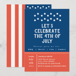 Invitation Rouge Bleu 4 juillet Fête Simple Classique