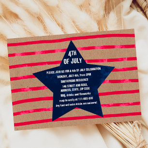 Invitation Rouge bleu aquarelle étoile rayures 4 juillet kraf