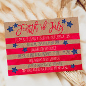 Invitation Rouge bleu aquarelle rayures kraft 4 juillet