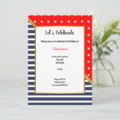 INVITATION ROUGE BLEU BLANC OR STARS & STRIPES ANNIVERSAIRE (Debout devant)
