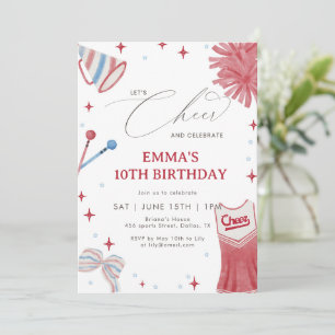 Invitation Rouge Bleu Cheerleading Anniversaire Coquette Fill