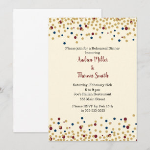 Invitation Rouge bleu d'or de confettis d'invitation de dîner