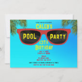 Invitation Rouge Bleu Été Tons de soleil Plage Pool Party (Devant)