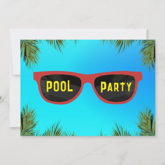 Invitation Rouge Bleu Été Tons de soleil Plage Pool Party (Dos)