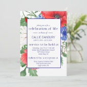 Invitation Rouge Bleu Floral Funérailles Célébration de la vi (Debout devant)