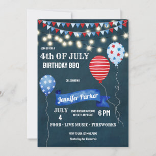 Invitation Rouge Bleu Juillet 4   4 juillet Anniversaire