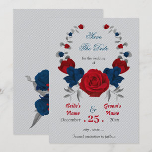 Invitation rouge & bleu marine fleurs couronne enregistrer la