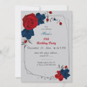 Invitation rouge & bleu marine fleurs geomertic anniversaire  (Devant)